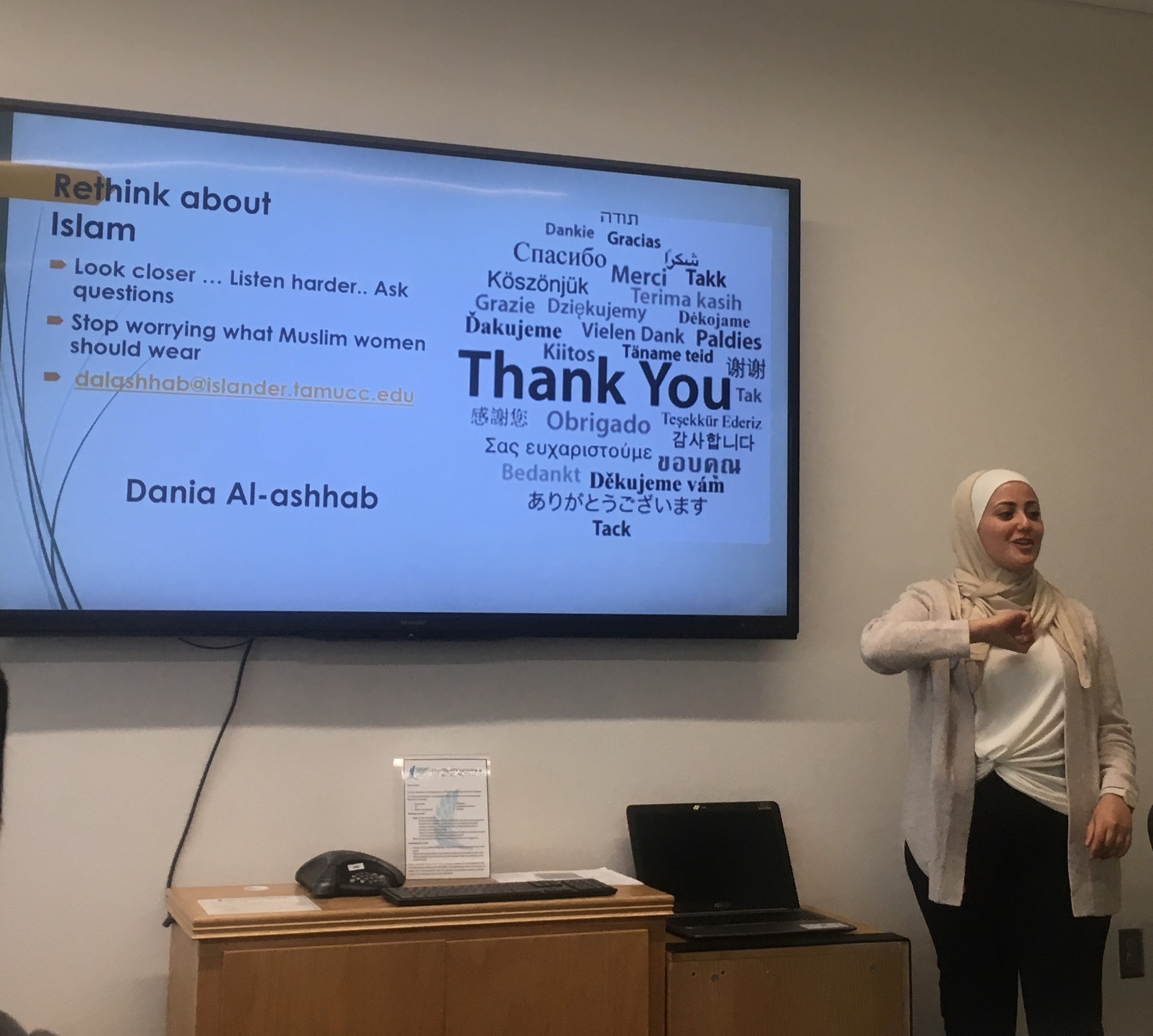 Symantec Racial Equity Fellows image: Fulbright Scholar Dania Al-ashhab delivering a presentation on Breaking Stereotypes